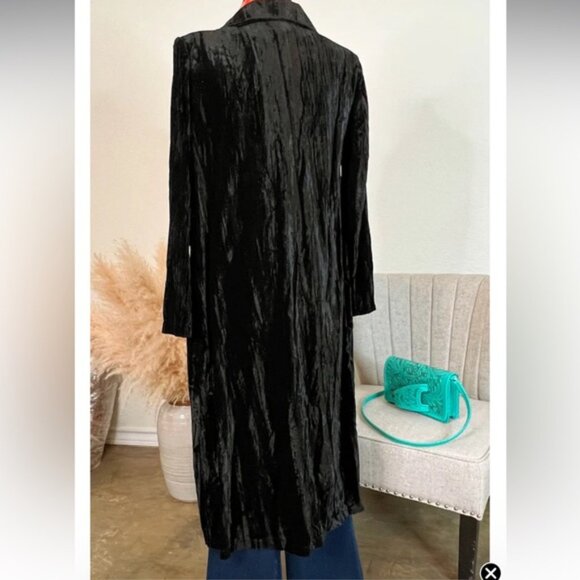 Guess Jeans Glamour Black Crushed Velvet Duster Trench Coat - Picture 3 of 15